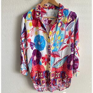 JAMS WORLD Vintage Retro Trinity Floral Artwork Button Down Shirt Womens Medium
